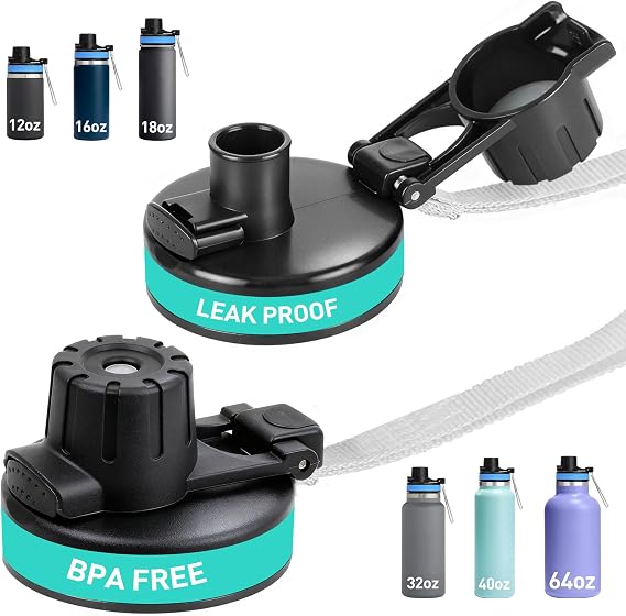 2 Pack Auto Flip Lid for Hydro Flask Wide Mouth 12, 16, 18, 32, 40, 64 OZ, Spout Lid for Simple Modern, Replacement Lid for Wide Mouth Water Bottle with Button Lock, Easy Carry, Leak Proof
