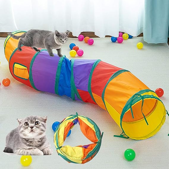 Foldable Cat Tunnel - Rainbow Play Tent for Indoor Cats - Durable and Portable Design for Small Spaces and Multi-Cat Households，Suitable for Rabbits, Puppies, Guinea Pigs