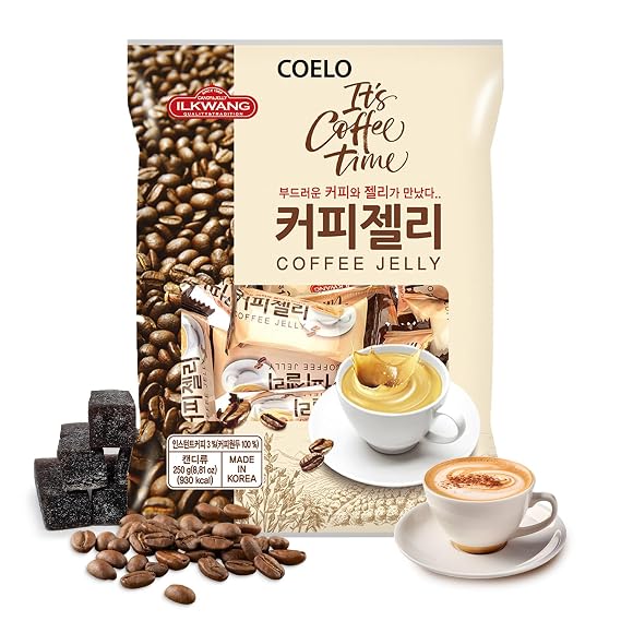 COELO Korea Coffee Jelly Candy 250g (8.8oz) Premium Korean Coffee Flavor K-Food Sweet Chewy Treats Party Pack Dessert Camping Trips Picnic Snack Share Size On-The-Go Individual Wrapped 4 Seasons