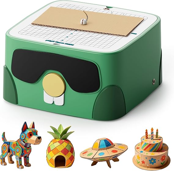 BEAVERBOT Kids Cardboard Cutter Tool - Safe DIY Construction Kit for Children Ages 3+, Educational STEM Craft Toy for Boys & Girls, Creative Art and Building Project Set, Green