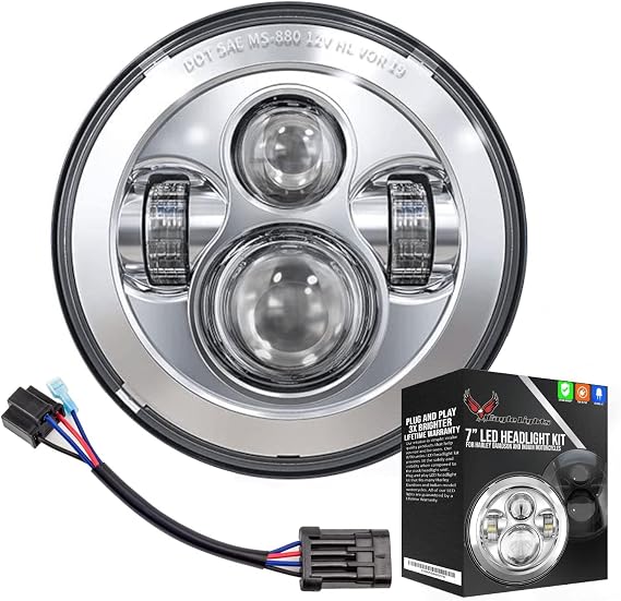 Eagle Lights 8700CP-897 7" LED Headlight for Harley Davidson and Indian Motorcycles - Generation I/Chrome Kit/Add Single Bulb Adapter Harness (897)