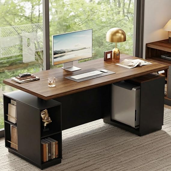 ModernMate 71" Executive Standing Desk with Privacy Panel, Black Walnut