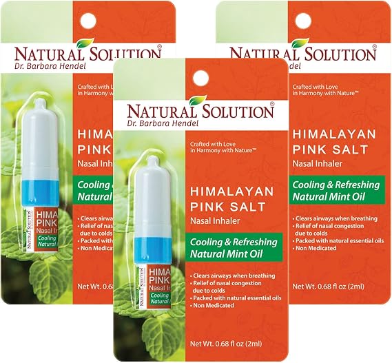 Natural Solution Himalayan Salt Inhaler, Help Clear Nose Congestion, Boost Focus and Improve Breathing with Refreshing Organic Mint Essential Oil, Aromatherapy 0.68fl oz/Each, Pack of 3