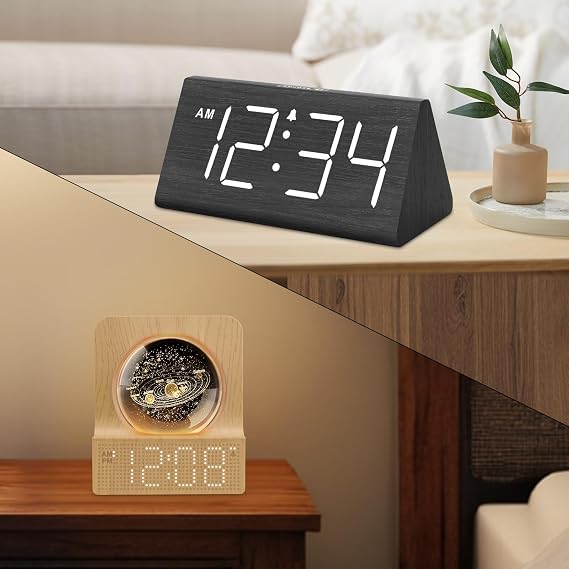 DreamSky Wooden Digital Alarm Clock + Small Alarm Clock with Night Light