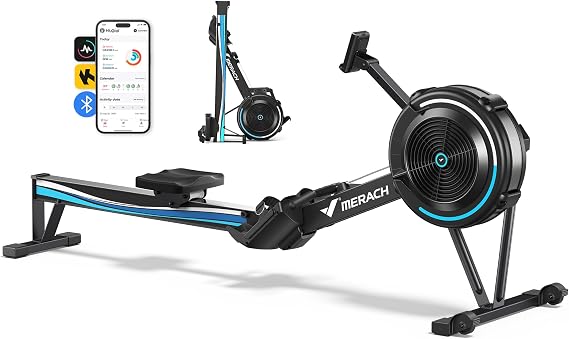 MERACH Air Rowing Machine, 10-Level Resistance, Smart Monitor & APP