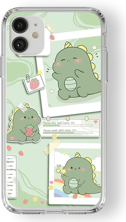 iPhone 11 ile Uyumlu Cute Dino Tasarım Baskılı Şeffaf Kılıf