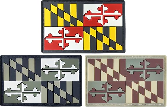 Newperlite 3 Pack Maryland Flag Patch Tactical PVC Rubber Patches with Hook Fastener