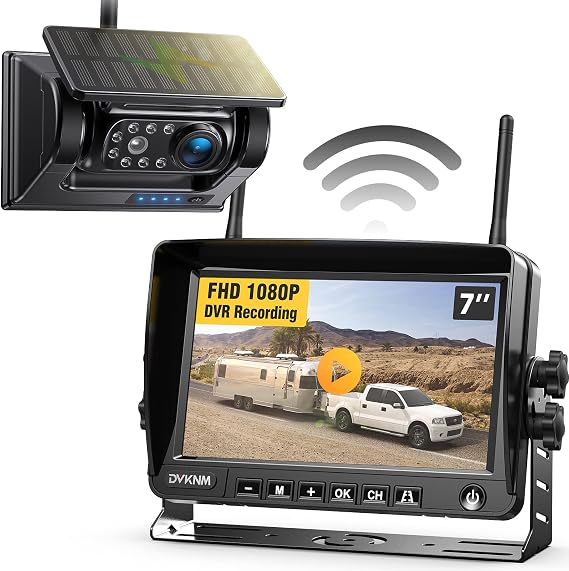 Magnetic Solar Wireless Backup Camera with 7" 1080P IPS DVR Monitor | 1-Min DIY Setup Rechargeable Reverse Camera System for Hitching Gooseneck Horse Trailer Fifth Wheels RV Camper Truck Car AP7