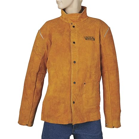 Lincoln Electric KH807L Flame-Resistant Heavy Duty Leather Welding Jacket, Brown, Large
