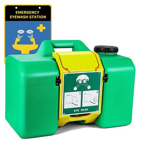 8-Gallon Portable Eye Wash Station Emergency Eyewash Station Wall Mount Self-contained Eye Wash Station for First Aid, Gravity-Flow Eye Wash OSHA Compliant, with a Emergency Sign, Green