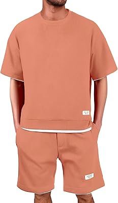Mens Track Suits 2 Piece Summer Short Sets Waffle Short Sleeve Knit T Shirts and Shorts Casual Textured Sports Outfits