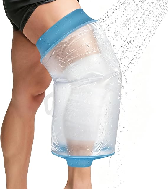Extra Large Waterproof Knee Shower Protector After Surgery, Reusable | Watertight Knee Cover for Showering, Soft Stretchable Cast Sleeve for Larger Leg, Knee Braces & Wound Care