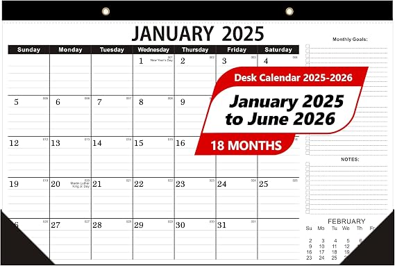 Desk Calendar 2025, 2025 Desk Calendar,January 2025-June 2026,Large Desk Calendar 2025-2026 -12x17", 2025 Desk Calendar as Office Calendar,Teacher Desk Calendar or School Desk Calendar (1 PACK)