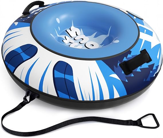 47-Inch Heavy-Duty Inflatable Snow Tube with Canvas Cover, Kids & Adults | NIBBaNACAL brand, towable snow tube with pull rope, reinforced bottom, dual grab handles, outdoor winter sledding