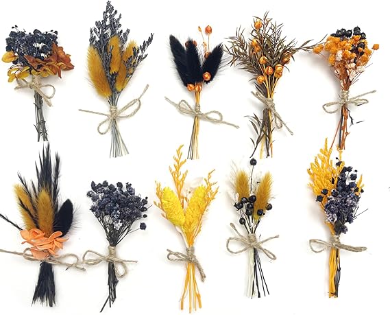 Christmas Dried Flowers for Crafts, 10Pcs Mini Bouquets Boho Dried Flower Bouquet Dry Flowers for Vase Crafts Gifts Decoration (Halloween Style A)