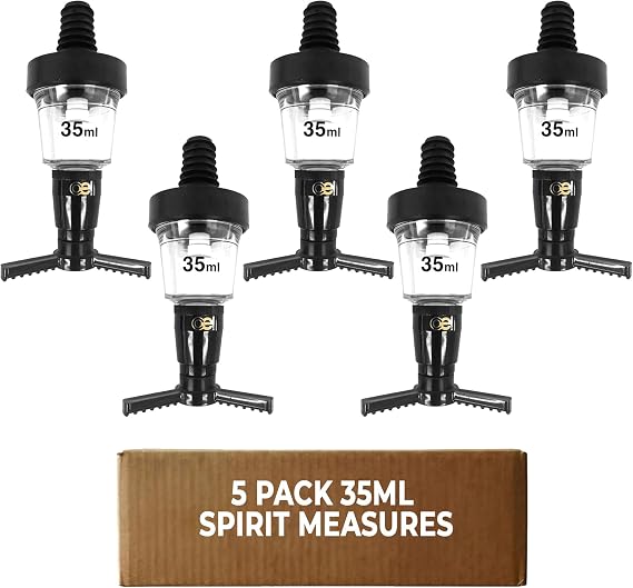 Chabrias Ltd 5 Pack 35ml Black Spirit Optic Measures, CE Government Stamped UK Made, Professional Wall Mounted Drinks Dispenser for Pubs, Bars, Licensed & Hospitality Use, Wall Bracket Not Included