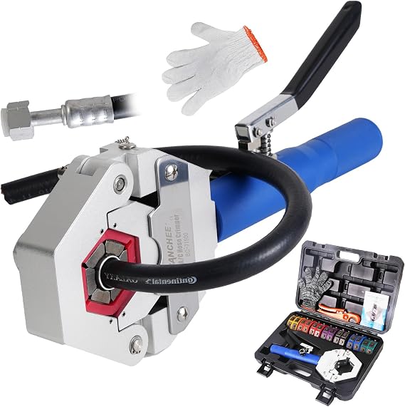 BANCHEE Hydraulic Hose Crimper AC Crimping Tool for Barbed and Beaded Hose Fittings, Air Conditioning Repaire Ac Hose Crimper with 7 Die Set( BC-71500)