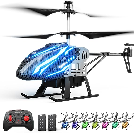 DEERC DE23 Remote Control Helicopter, RC Helicopters with 7 Colors Light, 2 Modular Battery for 24 Min Play, Altitude Hold, One Key take Off/Landing, 2.4GHz Aircraft Indoor Flying Toy for Boys Girls