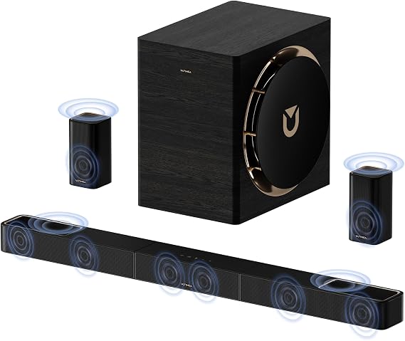 ULTIMEA 7.1.4ch Professional Surround Sound System w/Dolby Atmos, 980W Wireless Sound Bar for Smart TV with 10" Wireless Subwoofer, 20Hz Low Frequency, GaN Amplifier, 4K HDR Pass-Through, Skywave X70