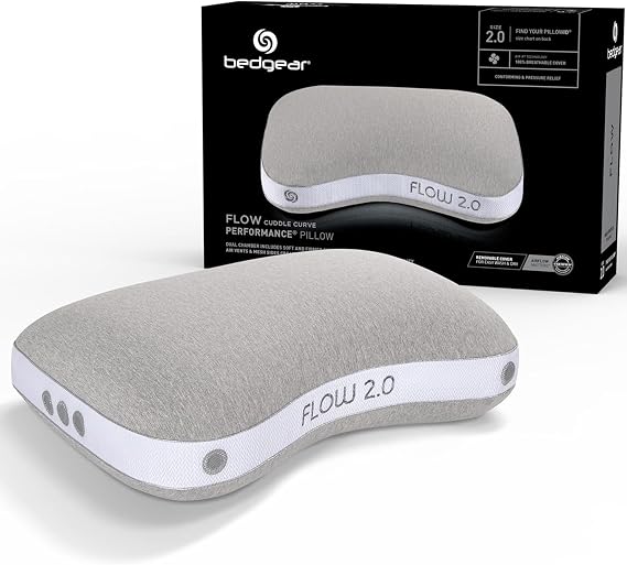 Bedgear Flow Cuddle Curve Pillow - Size 2.0 - Breathable Side Sleeper Pillow - Hybrid Design Bed Pillow - Hypoallergenic and Removable Cover - 20" W x 26" L x 5.75" H