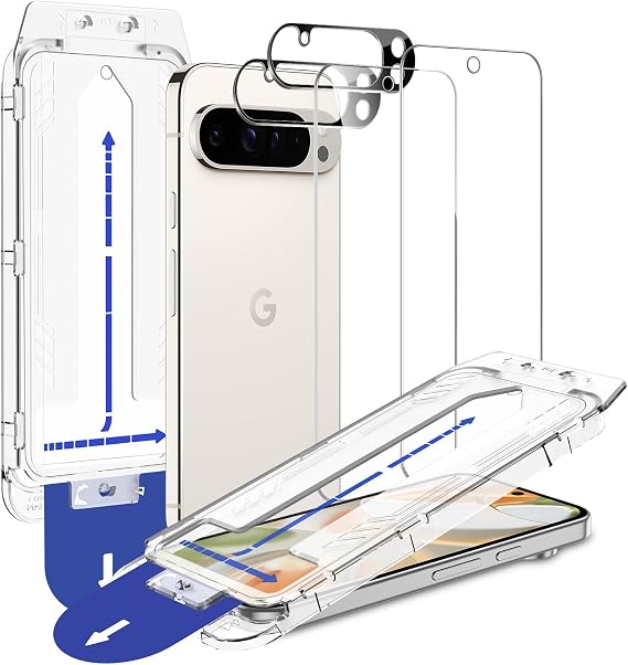 SPARIN Screen Protector for Google Pixel 9 Pro XL 6.8 Inches, [2+2 Pack] Pixel 9 Pro XL Tempered Glass, Easy Installation with Auto Alignment Frame, Bubble-Free/Case Friendly
