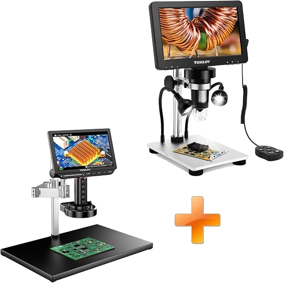 TOMLOV 4K Autofocus Microscope TM4K-AF Max, 10.1" HDMI Digital Microscope with Spin Flex Arm, Micro Soldering Microscope for Electronics Repair+DM9