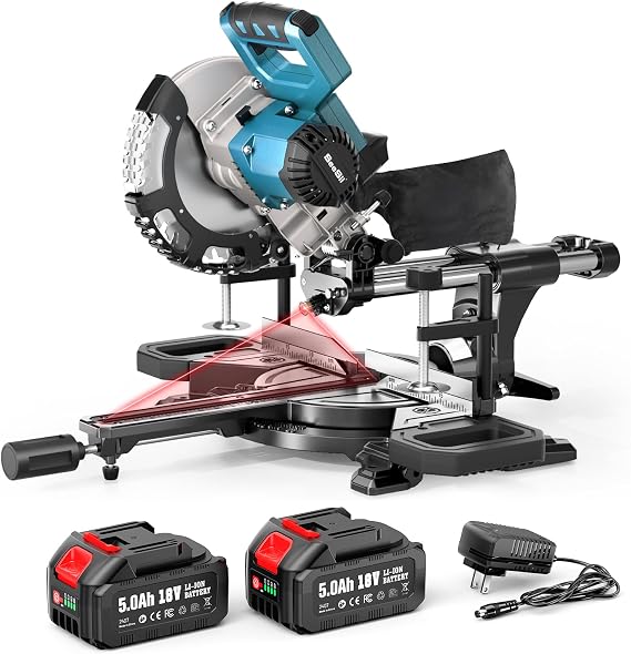 SEESII 8-Inch Cordless Sliding Compound Miter Saw 2 * 5000 mAh Batteries
