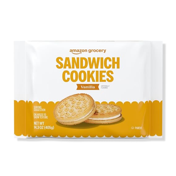 Amazon Grocery, Vanilla Sandwich Cookies, 14.3 Oz