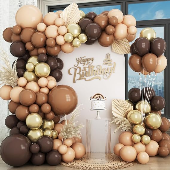 Brown Balloon Garland Arch Kit,120pcs Boho Brown Gold Cream Coffee Balloons Arch,for Birthday,Baby Shower,Jungle Safari,Woodland Party Decorations
