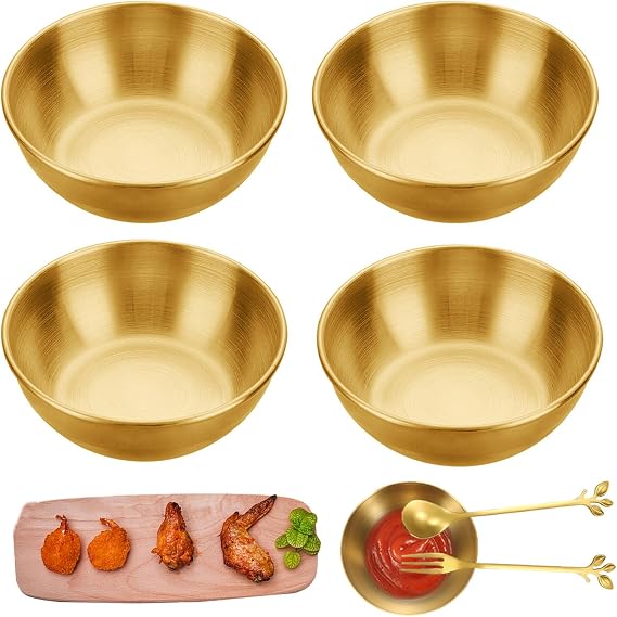 GIONAR 4 PCS Gold Dipping Bowls, Steel Sauce Dishes, Small Serving Bowls