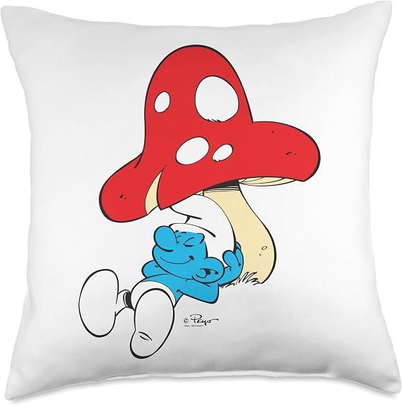 The Smurfs Sleeping Under Mushroom Smiling Throw Pillow