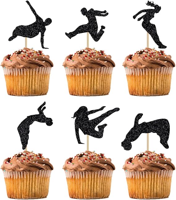 12 Piece Parkour Cupcake Topper Parkour Themed Cupcake Topper | Extreme Sports Happy Birthday Party Supplies Shiny Black Decorations, Sports Theme Boy Parkour Birthday Party Decor Supplies