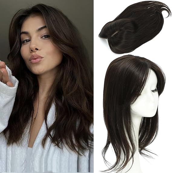 Hair Topper for Women 18inch Hairtoppers for Thinninghair Chocolate Brown Clip in Fringe 5x5.5inch Hair Pieces for Women with Thinning Hair
