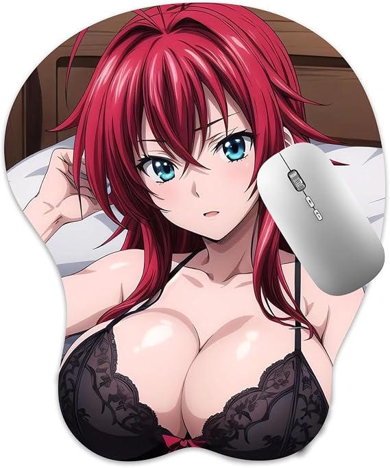 3D Mouse Pad Oppai Mousepad with Soft Gel Wrist Rest Anime Manga Gaming Boob pad Anti-Slip Mouse Mat (Rias 9)