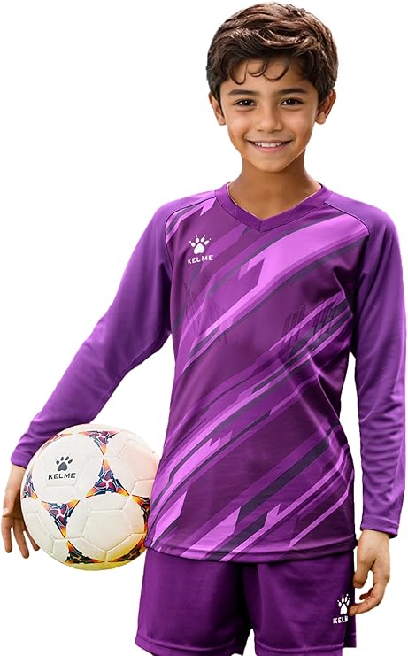 KELME Kids Goalie Shirt,Goalkeeper Jersey Padded Long Sleeve Soccer Football Training Uniform for Youth,Purple Kid Size 12