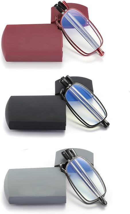 sevenplus 2 Pack Reading Glasses Blue Light Blocking, Anti UV Glare, Foldable Computer Spring Hinge Readers for Women Man
