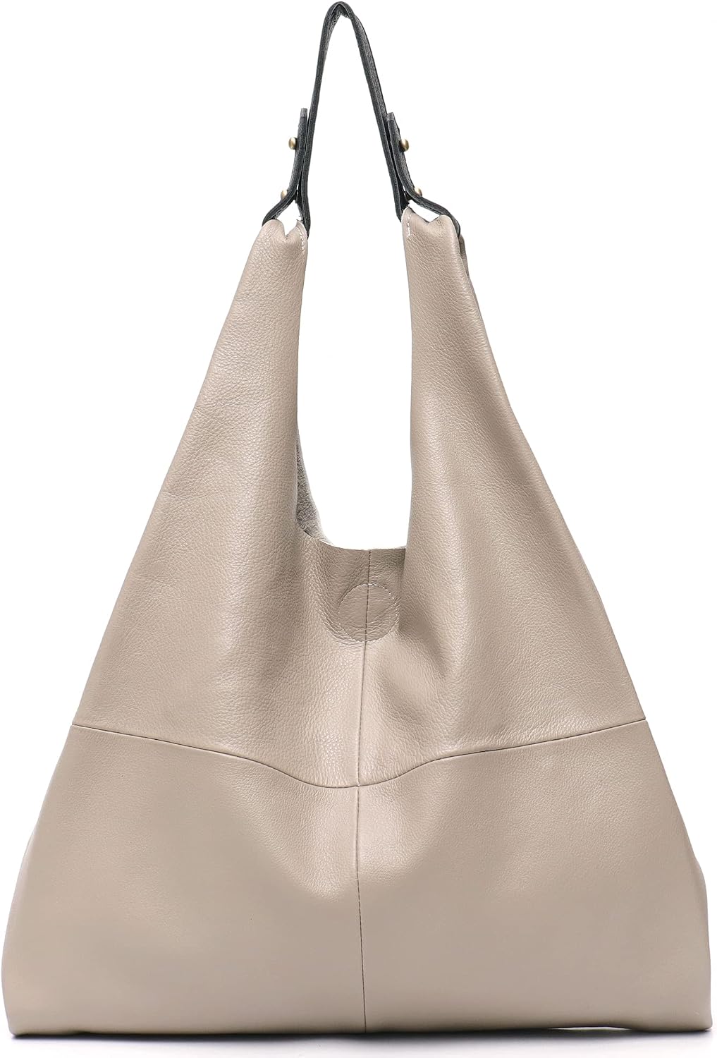 Womens Handbag Genuine Leather Slouchy Hobo Shoulder Bag Large Casual Soft Handmade Tote Bags Ladies Vintage Bucket Snap Shopping Bag with Zipper Cellphone Liner Bag Inside Grey