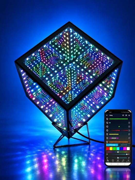 Infinity Mirror Hyper Cube Table Lamp, Desk Art Mood Light