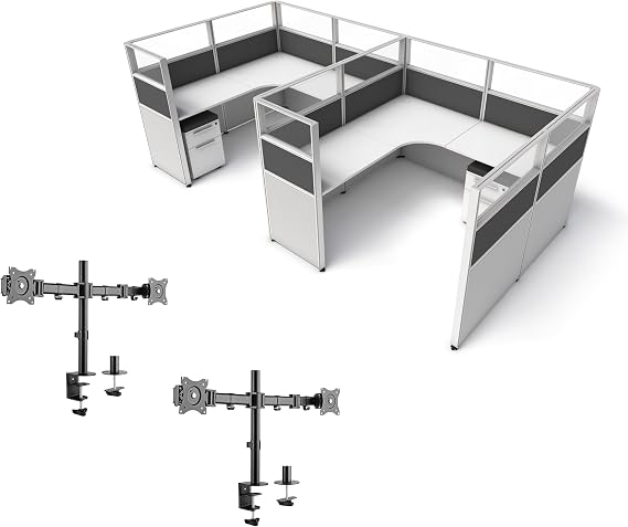 SUNLINE Office Cubicle - Complete Cubicle Desk Kit with 7 Layout Options and Dual Monitor Arm, Modular Cubicle System with Adjustable Panels, Wall Partitions and Drawers - Charcoal