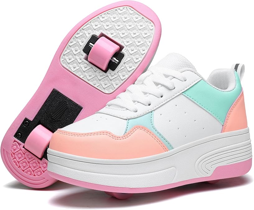 HSQ Roller Skate Shoes for Women Girls with Detachable Wheeled Wheels Fashion Wheelies Sneakers Zapatos con Ruedas Suitable for Beginners