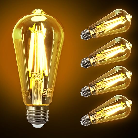 Aigostar Vintage Filament ST64 Bulbs, 4 Pack - 8W Equivalent to 60W, Warm White 2200K E27 Screw Base with Energy Saving LED Technology [Energy Class F]