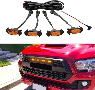 Seven Sparta 4 PCS Grill Led Lights with Fuse Adaptor Compatible with 2016-2023 Toyota Tacoma TRD Pro OEM Front Grille Amber Light with Amber Shell