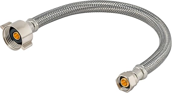 Eastman 16 Inch Steel-Flex Toilet Connector, Braided Stainless Steel Supply Line with 7/8 in Ballcock x 3/8 in Compression Ends, 48089