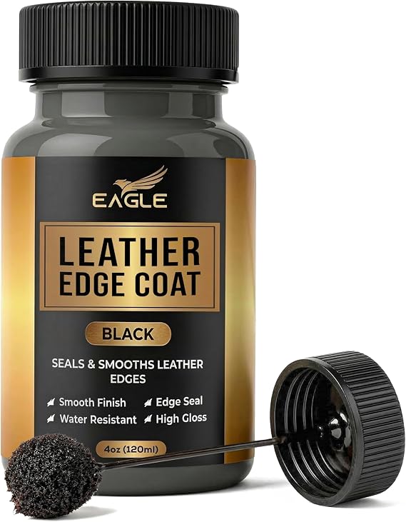 Black Leather Edge Coat for Leather Edges with Built-in Applicator for Purses, Belts, Shoes, Couches Flexible, Water-Resistant Finish Edge Sealer & Restorer (4oz)
