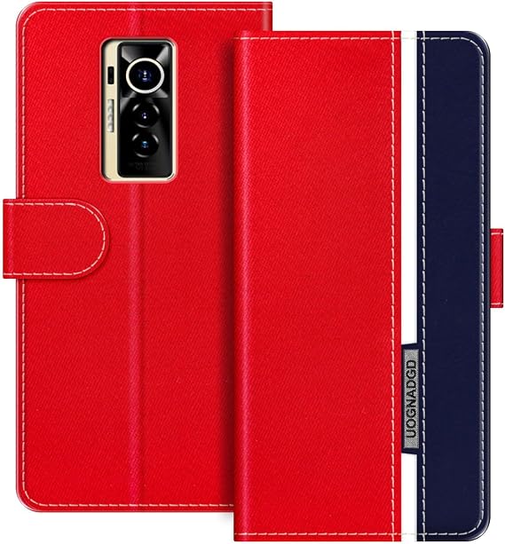Tecno Phantom Xと互換性がある ストライプレザーケース - レッド