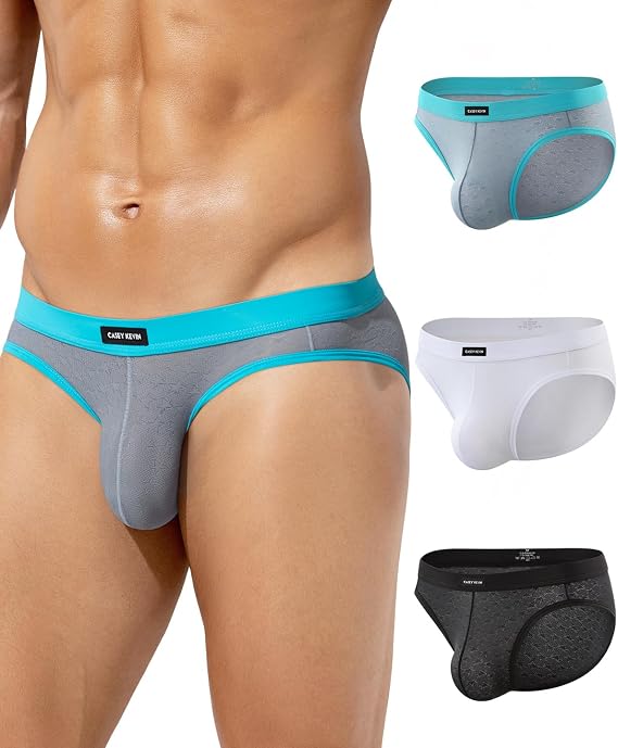 Casey Kevin Men's Underwear Briefs Breathable Mesh Low Rise 3D Pouch 3 Pack