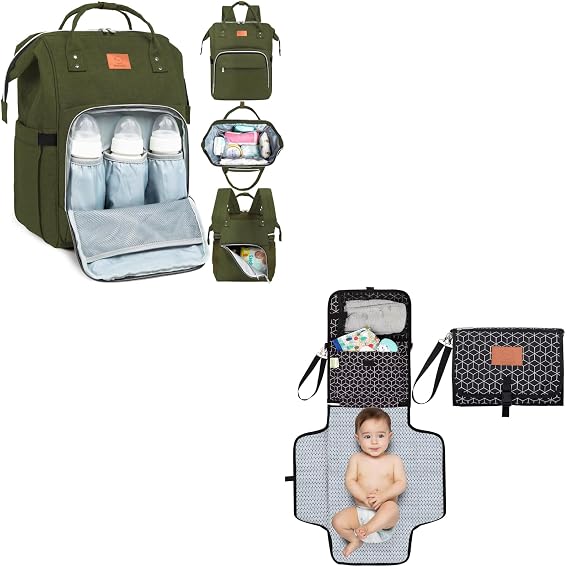 KeaBabies Diaper Bag Backpack and Portable Diaper Changing Pad - Waterproof Multi Function Baby Travel Bags - Waterproof Foldable Baby Changing Mat