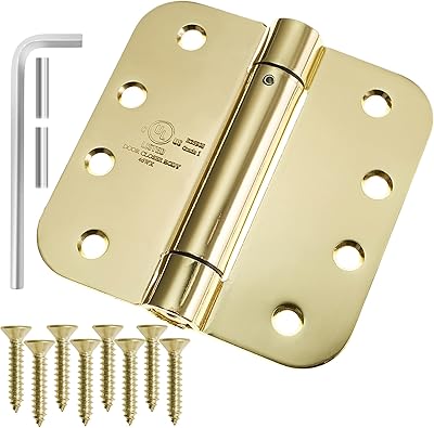 Cauldham 2 Pack Heavy-Duty 4 Self-Closing Spring Door Hinge with 58 Radius Corners, UL Listed - Brass
