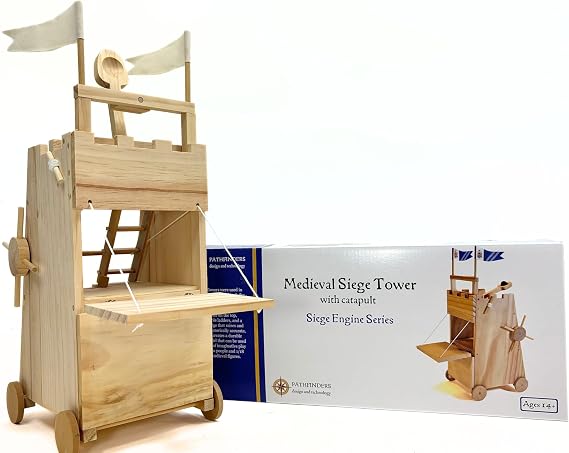 PATHFINDERS STEM Kit Medieval Siege Tower with Catapult | Wooden Building Kit for Teens and Adults | Engineering & Physics Toy | Hands-On STEM Project