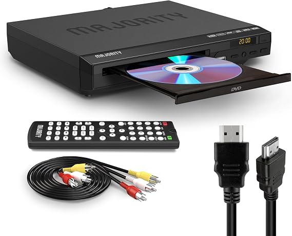 HDMI DVD Player for TV | 1080P Region Free DVD Player for Smart TV | Mini DVD Player with USB, CD, MP3 | HDMI Cable, RCA Cable & Remote Control Included | MAJORITY DVD Player